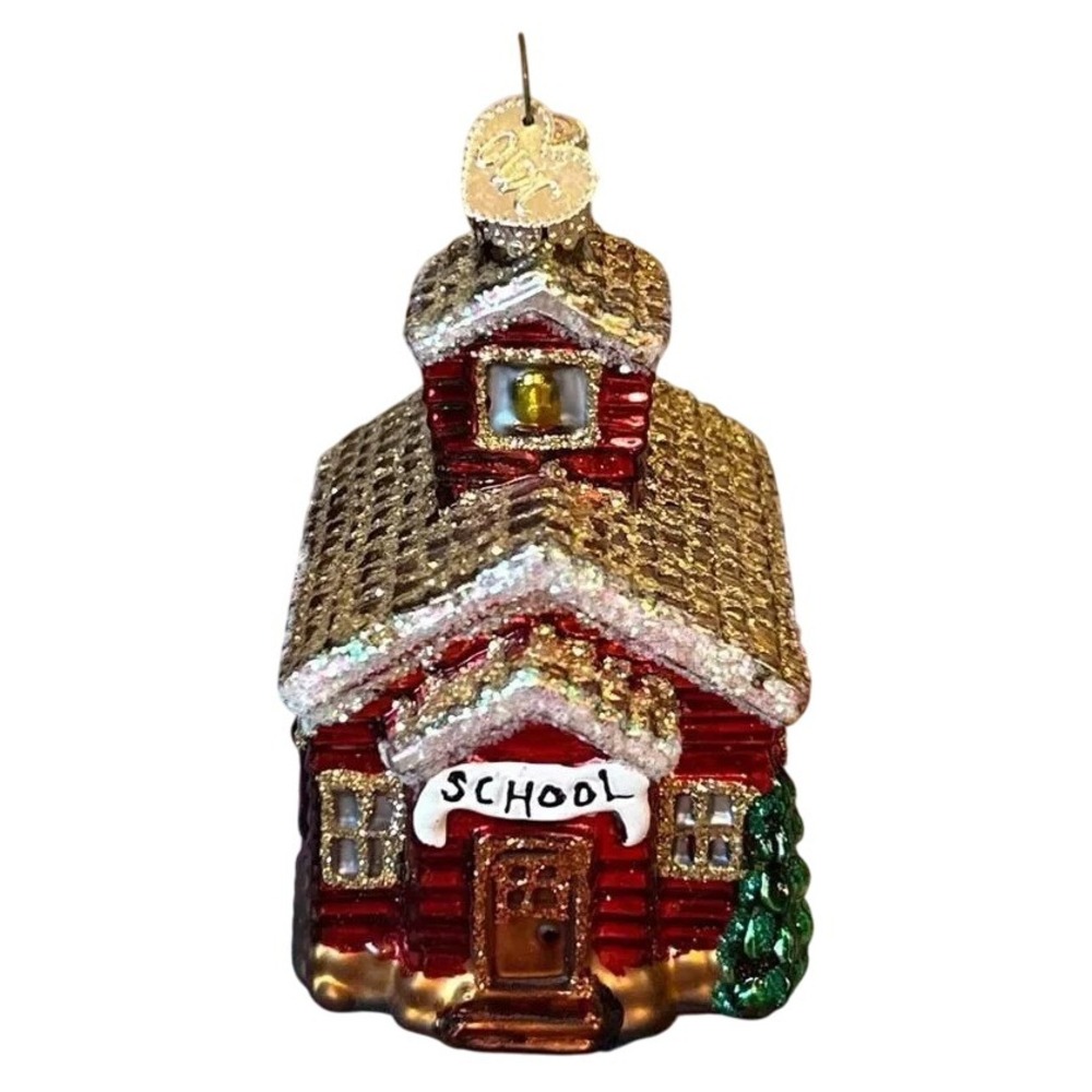 Nordstrom at Home Red Gold Glitter‎ Old School Building Ornament Teacher Gift